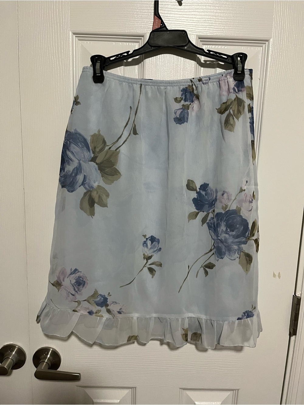 Blue Floral Midi Skirt with Ruffle Hem